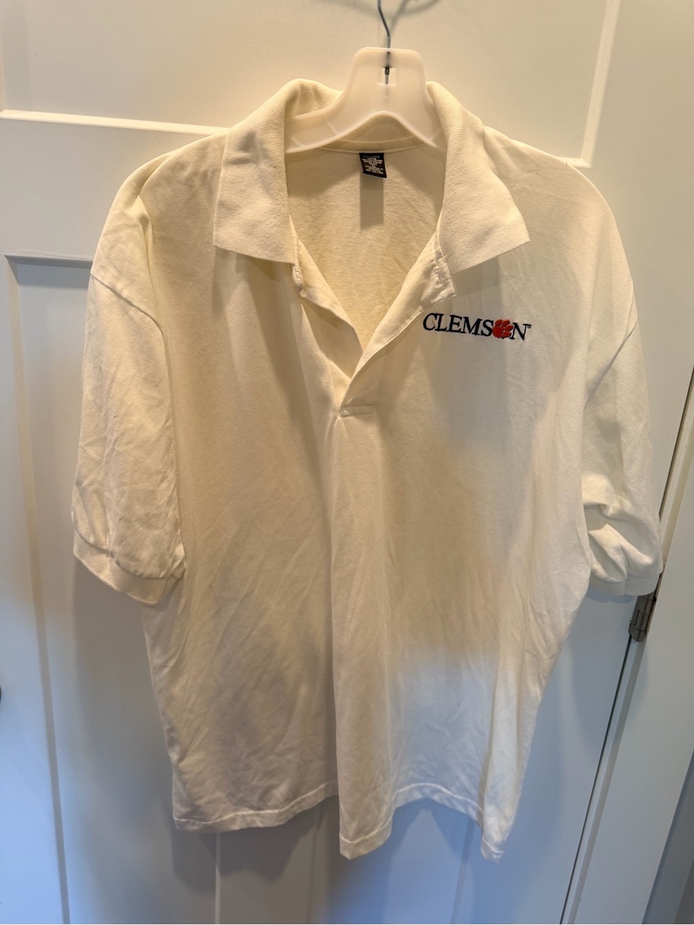 Clemson Tigers White Embroidered Paw Polo Shirt XL Game Day